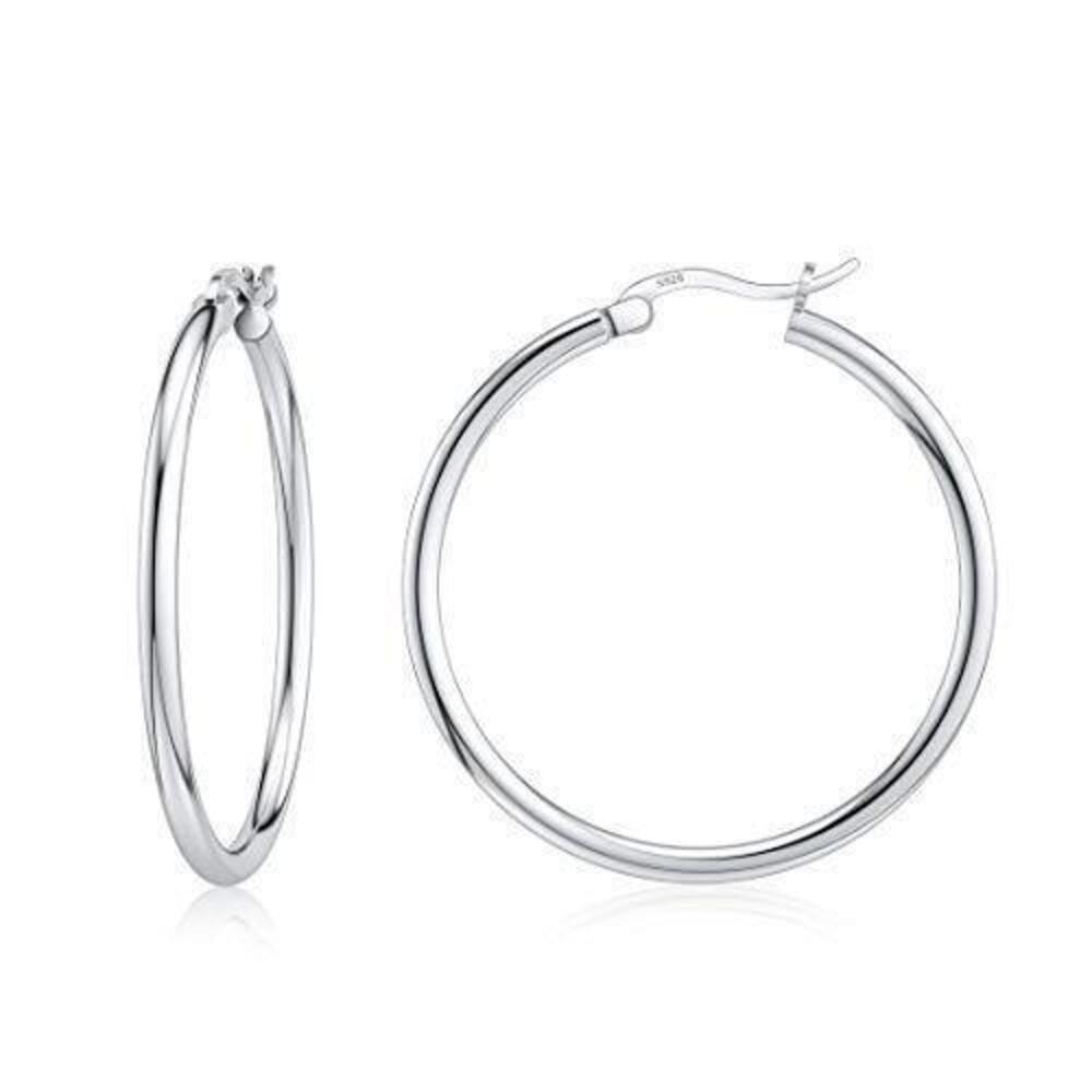9998 Sterling Silver Hoop Earrings 18K White Gold Plated Big Hoop Earrings